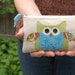 owl turquoise personalized pouch with zipper spring green, turquoise blue, orange and white, whimsical bird mother's day gift for her