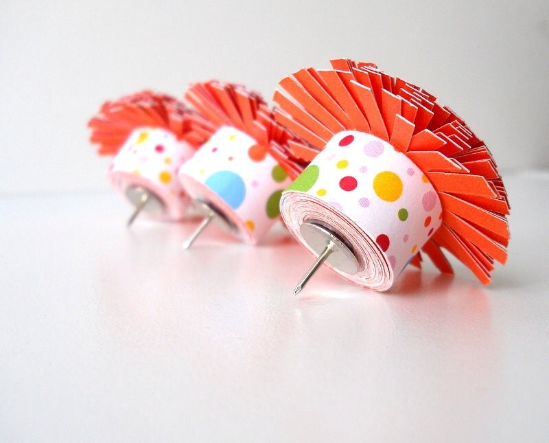 Push Pins Handmade Paper Flowers Set of Three Tack