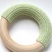 Waldorf- Wood-Baby Toy-Natural Maple - WOOD n WOOL- Pale Green - Crochet Teething Ring Baby Toy