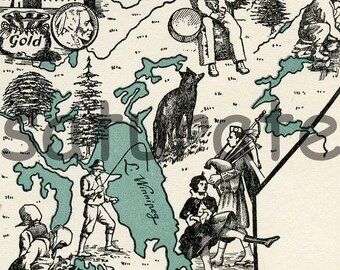 Saskatchewan Manitoba Canada ORIGINAL Vintage Map - A 1940s Beautifully Illustrated Picture Map
