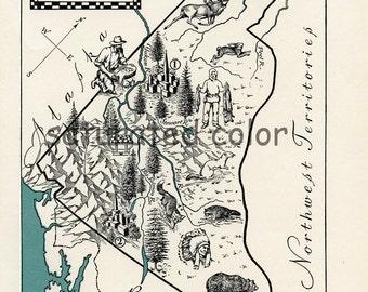 Vintage Yukon Territory ORIGINAL Vintage Canada Map - A Beautifully Illustrated 1940s Picture Map