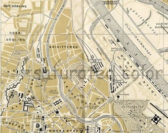 Vienna Austria Map ORIGINAL 1895 Antique City of Vienna Austria Map - Wonderful Landmarks - Vintage Austria