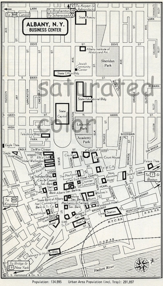 Items similar to Albany, New York NY Map - Vintage 1950s Original Heart ...