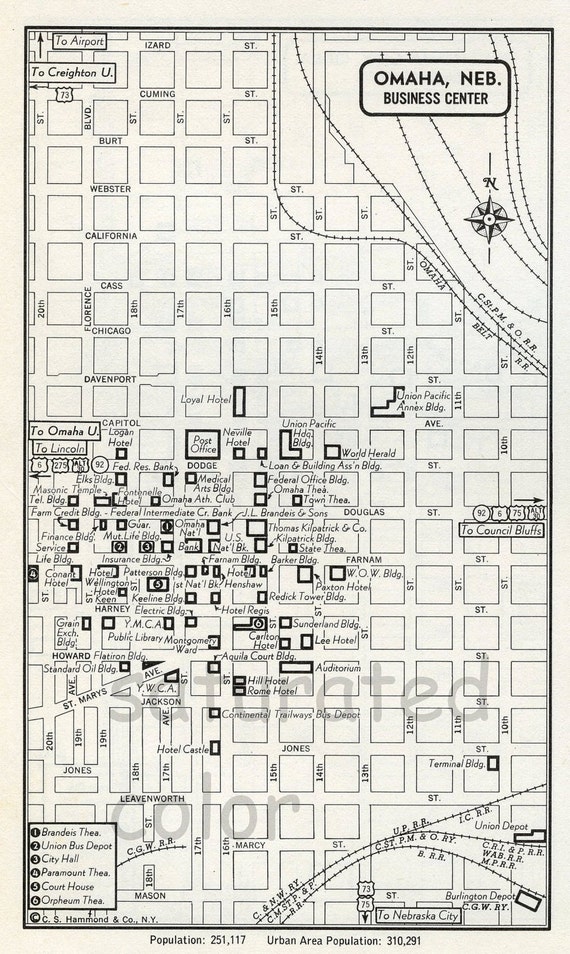 Omaha Nebraska NE Map Vintage 1950s Original by SaturatedColor