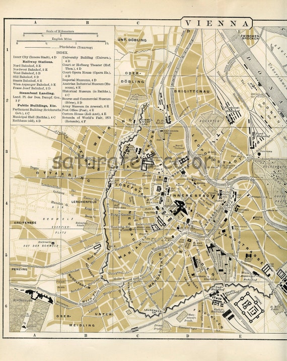 Vienna Austria Map ORIGINAL 1895 Antique City of by SaturatedColor