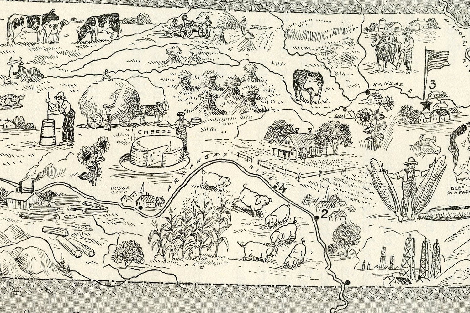 Kansas Map Vintage A Delightfully Amusing Original Map of