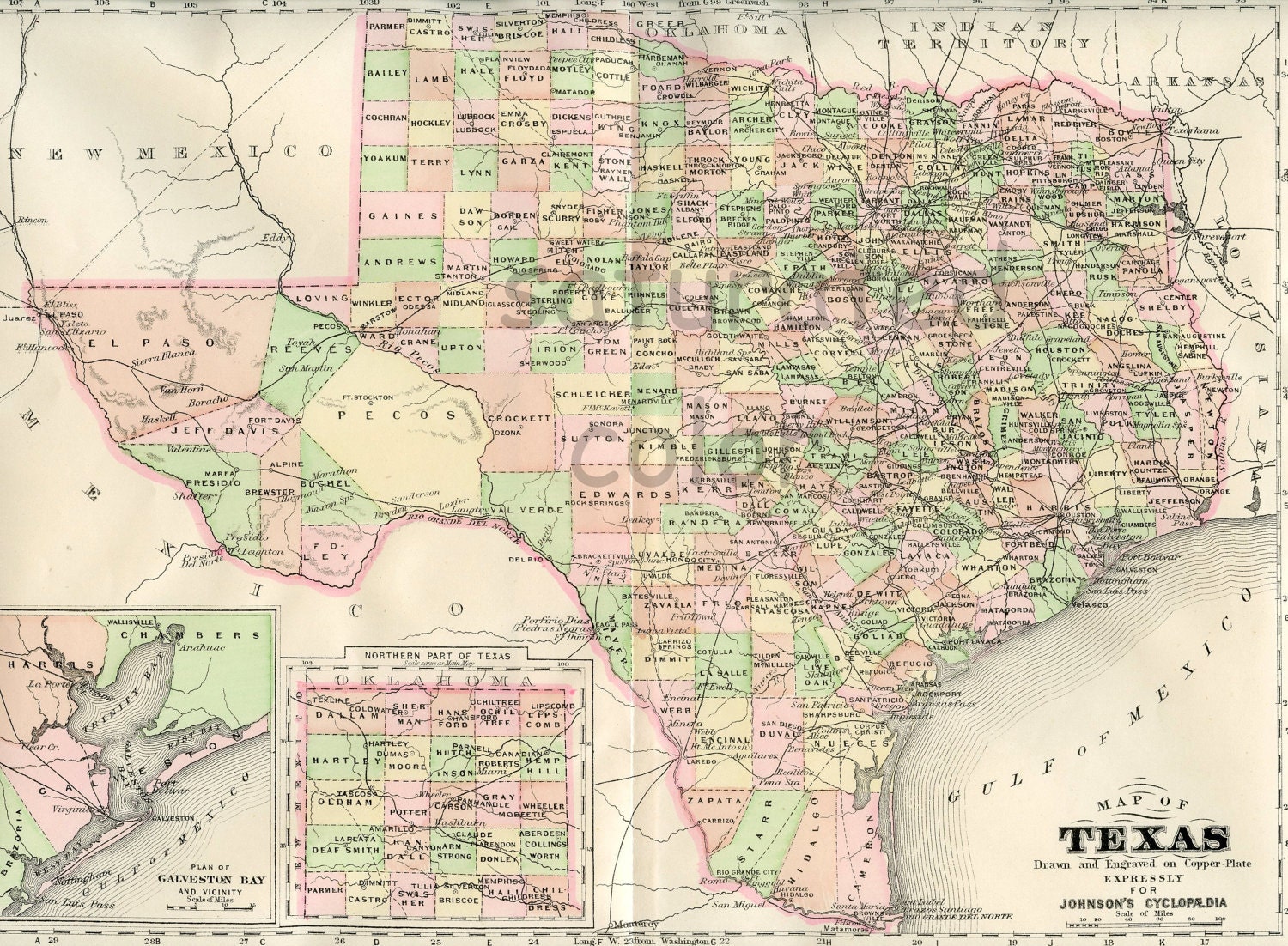 20% Off All Maps Texas Map Original 1895 Antique Vintage