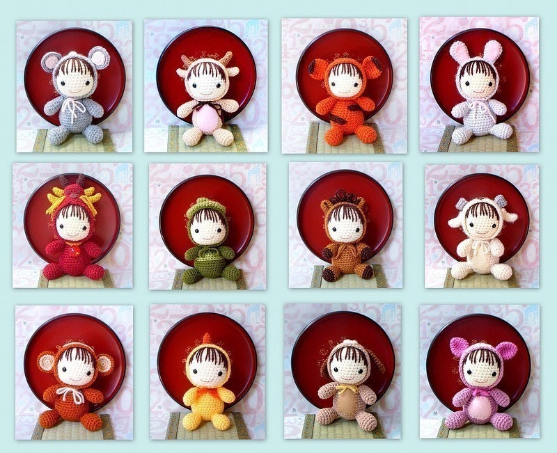 12 Amigurumi zodiac crochet animal toy dolls pattern PDF by