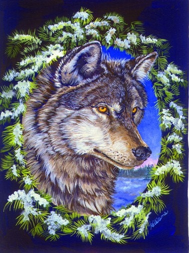 Christmas Card - Wolf Wreath