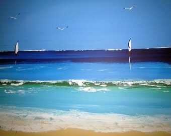Beach - Original Painting- Seascape art - Ocean artwork - Sea Painting - wall art - home decor - painting on canvas