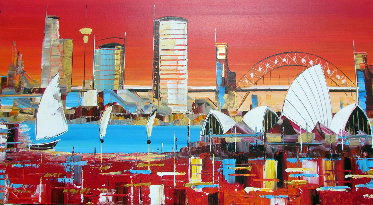 Origina Art Sydney Operahouse PaintingRed & White