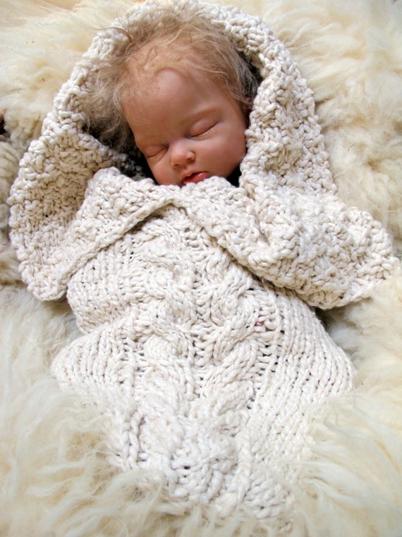 Organic Aran Cabled Baby Bunting Cotton Newborn Cocoon