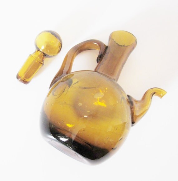 Amber Art Glass Cruet Tiny Miniature Pitcher Ewer Vinegar Oil