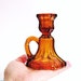 Candlestick Holder Vintage Amber Glass - Primitive Colonial Style Home Decor - Candle Taper Holder - Golden Dark Topaz Collectible Glass