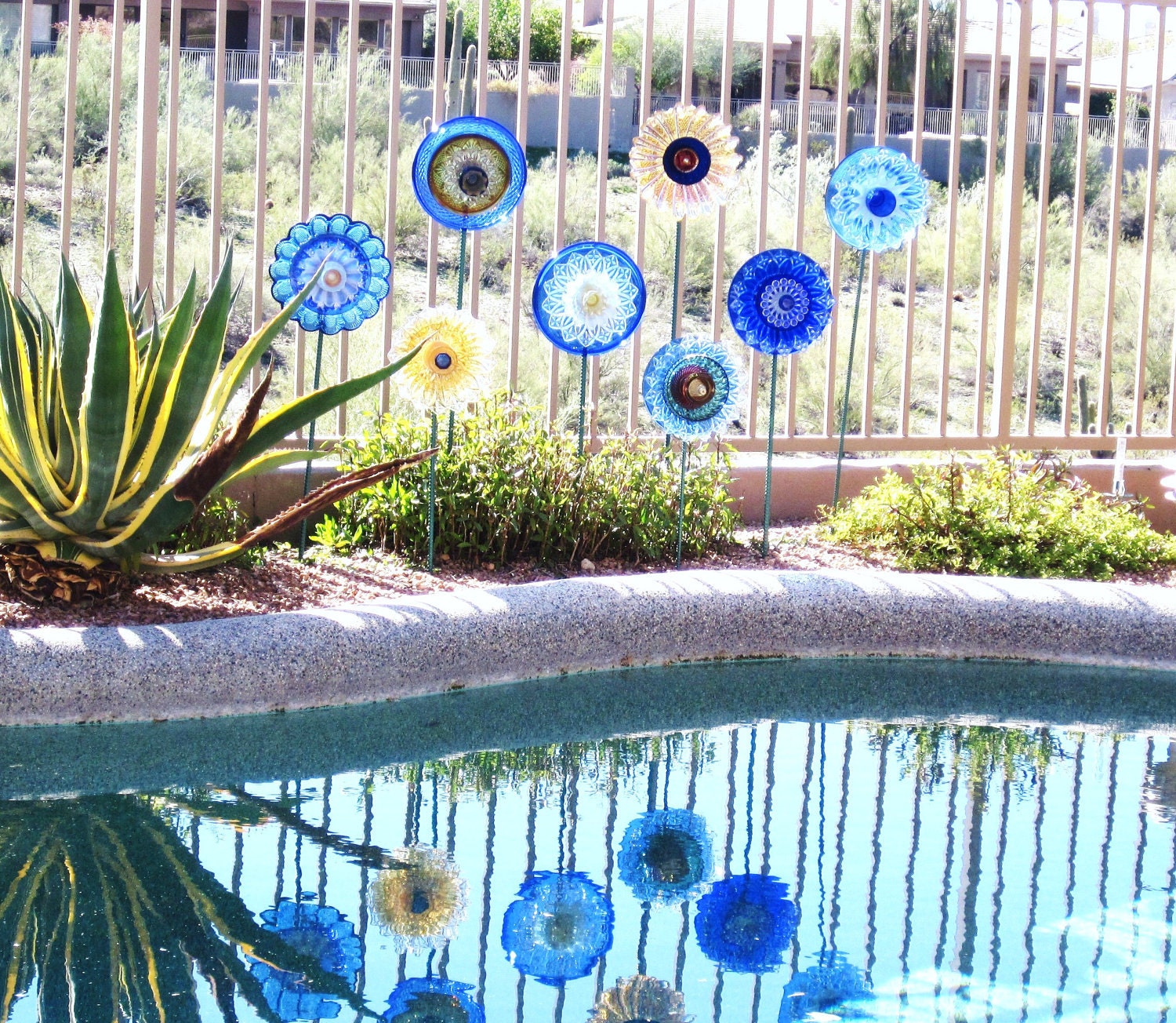 SALE Garden Art Glass Plate Flower Decor Upcycled Glassware