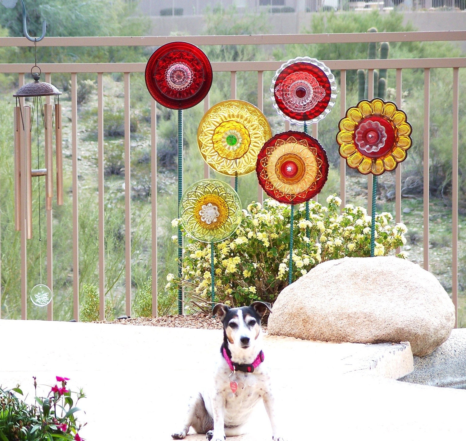 Patriotic Yard Art Colorful Garden Decor Glass Plate By