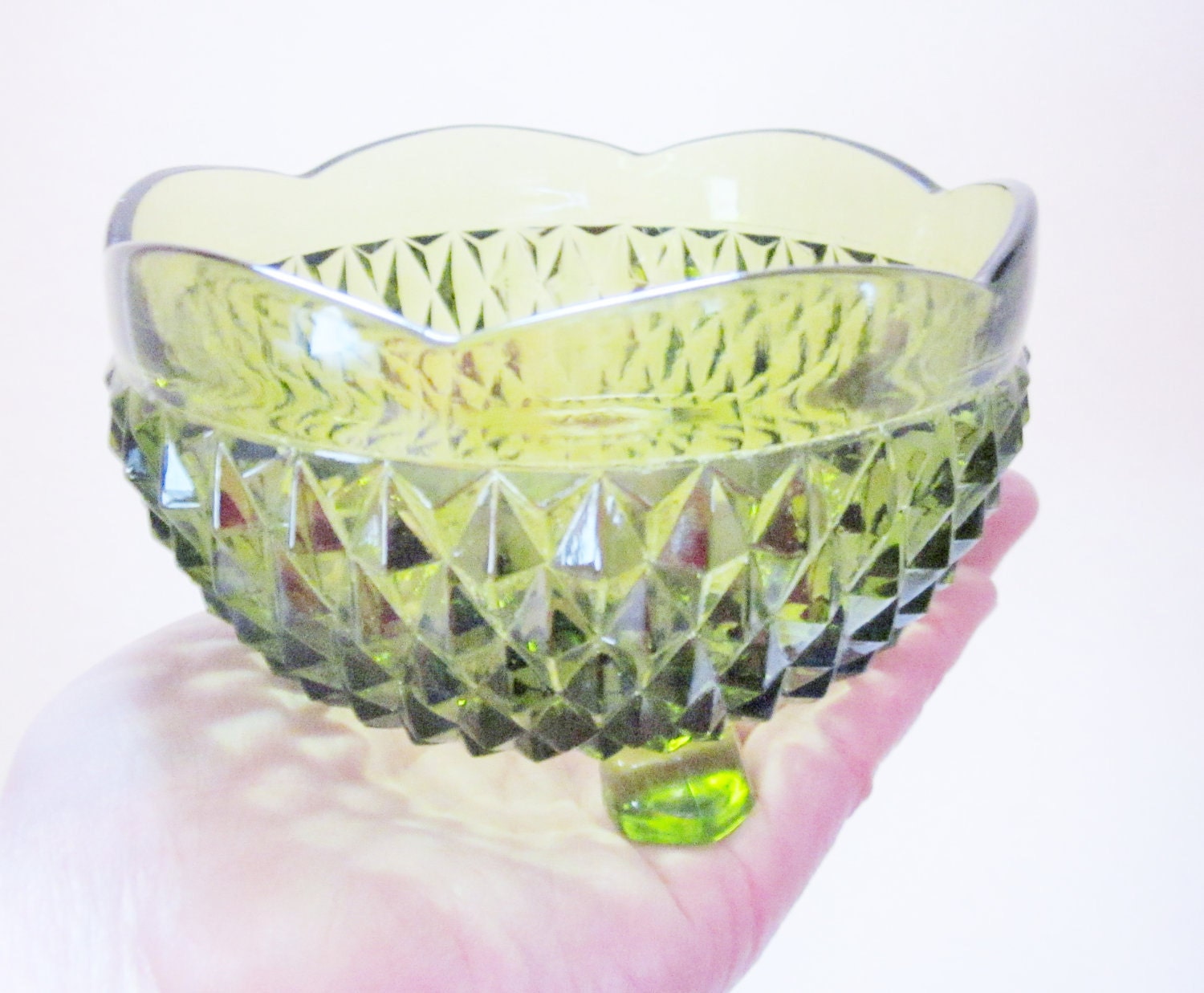 Vintage Avocado Green Candy Dish Nut Bowl 1960s 1970s