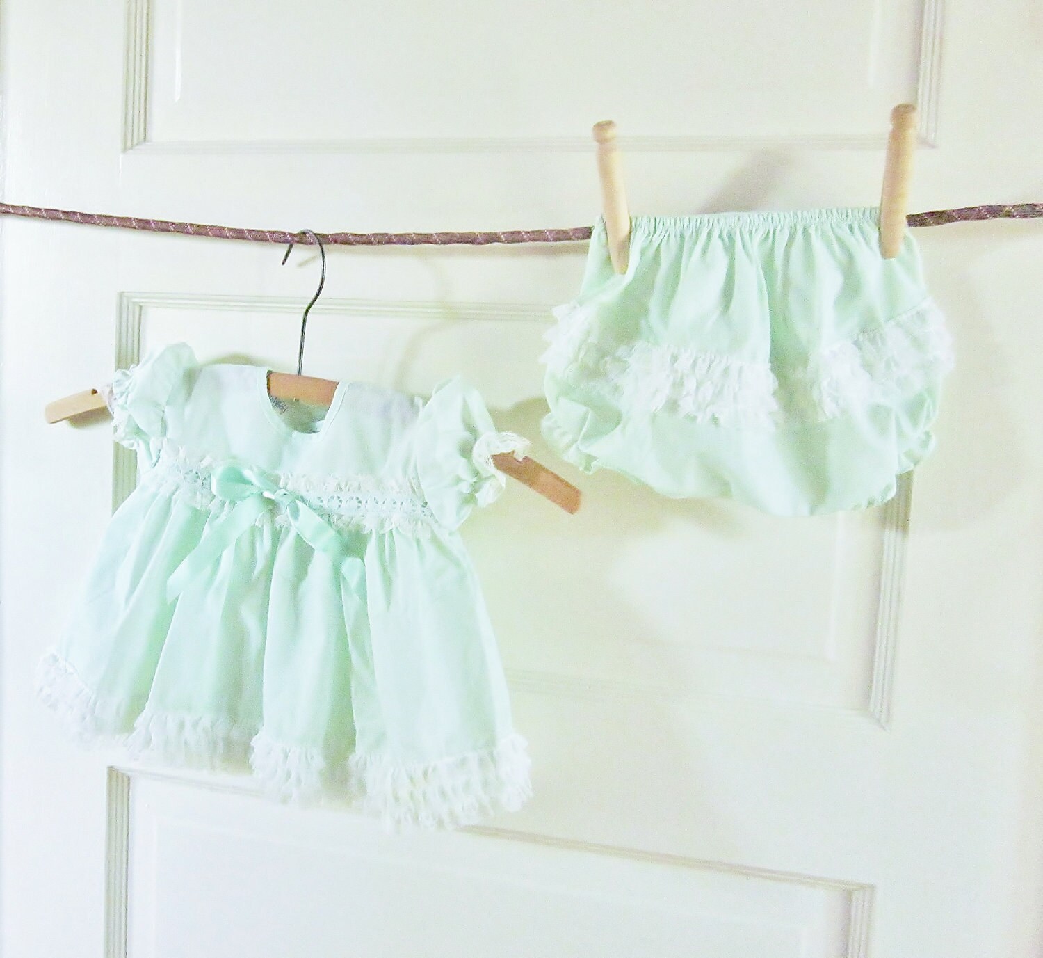 Vintage Small Baby Dress Pastel Green 32 Year Old Doll by jarmfarm