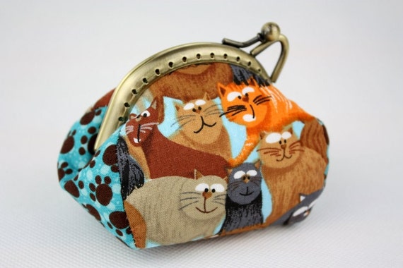Coin Purse Daydreaming Cats Cotton Fabric with Metal Frame