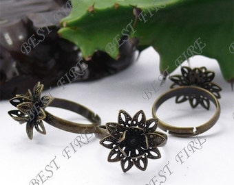5pcs of Adjustable Antique Brass Flower Ring Base
