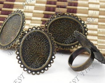 30pcs of Adjustable Antique Brass round Ring Base 18x25mm