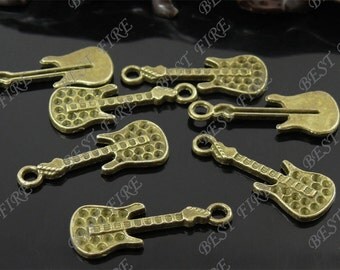 24pcs of Antique brass charming guitar drop pendant,metal finding,drop leaf bead 12x31mm