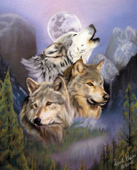 Items similar to Pastel Drawing Wolf Wolves Dog Mountain Fine Art ACEO ...