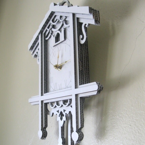 White Cuckoo Clock Modern Laser Cut Cardboard Wall Decor