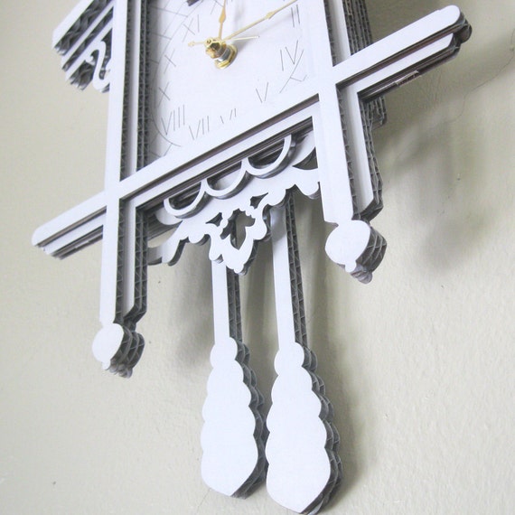 White Cuckoo Clock Modern Laser Cut Cardboard Wall Decor