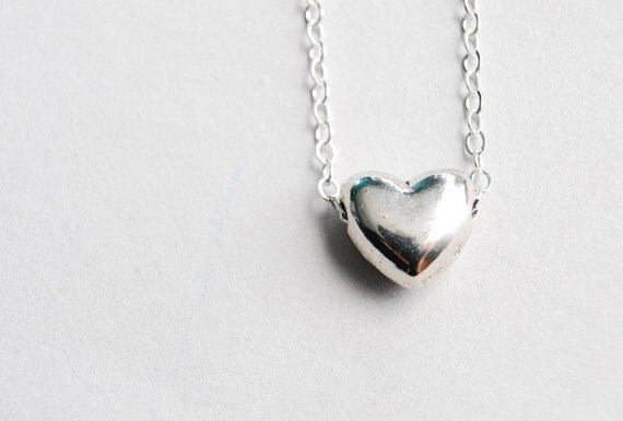 Items similar to Silver Heart Necklace. Beaded Heart Necklace on Etsy