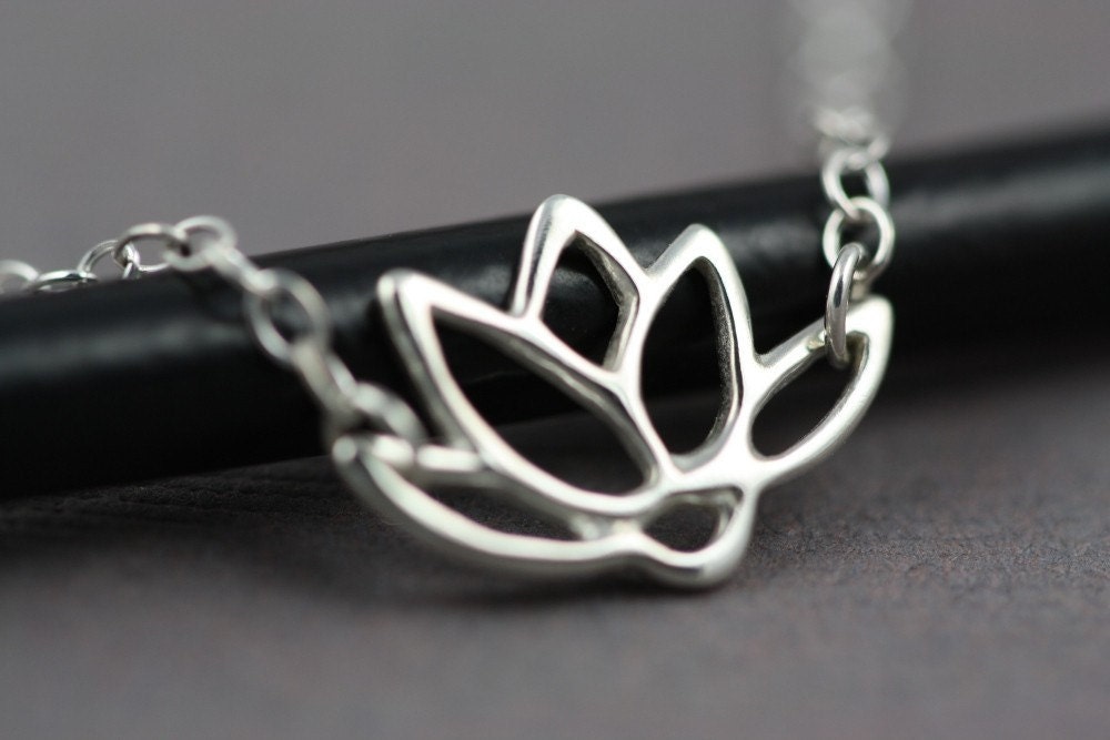 Tiny Sterling Silver Lotus Flower Blossom Necklace