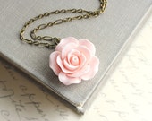 Pink Rose Necklace Country Chic Flower Jewelry Pastel Fashion Floral Jewellery Bridesmaids Jewelry Bridal Necklace Botanical French Style