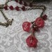Charm Necklace with Cherry Flower Drops on Antique Brass Chain Handcrafted