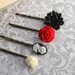 Reserved For Rebecca - Flower Bobby Pins, Crimson Red Rose, Black Chrysanthemum, Black and White Cameo, Gothic Romance