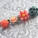 Flower Bobby Pins, Denim Blue Rose, Coral Rose, Coral Daisy, Peach Flowers, Flower Hair Pins - Set of Four (4)