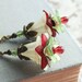 Lucite Flower Earrings, Leaf Details, Cranberry Red, Christmas, Butter Yellow and Sage Green, Rhubarb Red