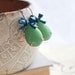 Vintage Glass Earrings, Green Teardrop, Teal Blue Bow Earrings, Opaque Green Earrings, Estate Style Jewelry