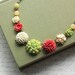 Spring Flower Necklace, Brick Red Flowers, Leaf Green Chrysanthemum, Vintage Style Jewelry, Floral Accessories