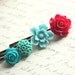 Flower Bobby Pins, Cranberry Red Rose, Aqua Blue, Teal Blue, Turquoise, Floral Hair Accessories