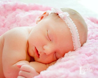 Pink Velvet Ruffles Headband - Great Photography Prop/Baby Shower Gift--