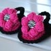 NEW-----Hot Pink and Black Zebra Crochet Flower Sandals/Flip Flops/Choose Size/Baby Shower Gift