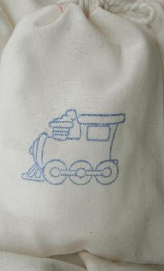 ... SALE Train 4x6 Cotton Muslin Drawstring Bags for gift bag, baby shower