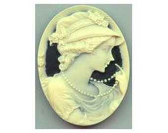 40x30 cameo (over 100 designs) cabochon woman cameo Lady Pearls Resin unset Cameo Black and Ivory jewelry finding cameo jewelry supply 606r