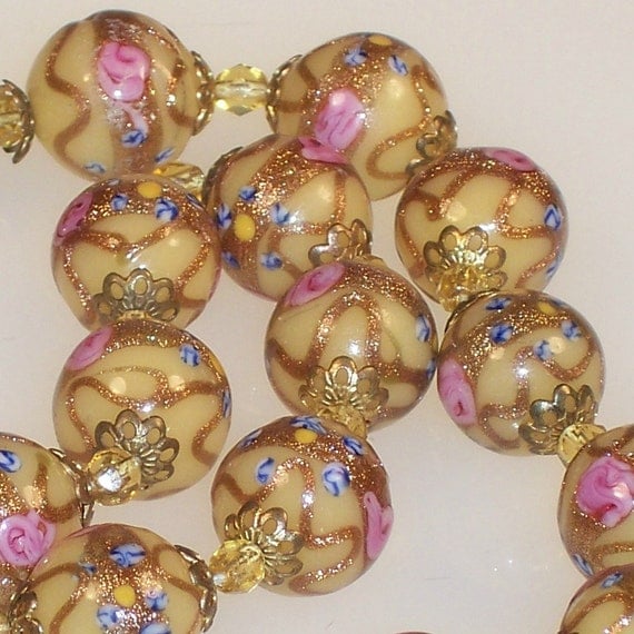 Vintage Venetian Glass Necklace Wedding Cake Beads 1920s 1930s