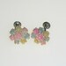 Vintage Celluloid Earrings 1940s Carved Flowers Pastel Pink Blue Yellow