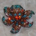 Vintage Enamel Flower Rhinestone Brooch Jewel Tones