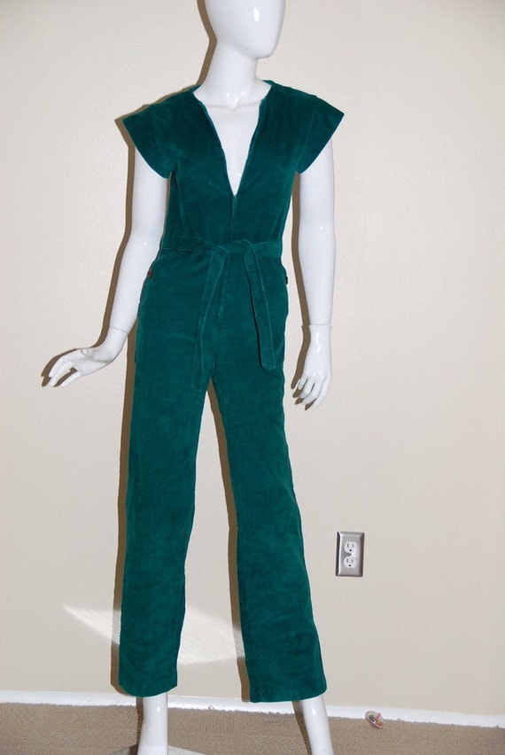 70s forest green CORDUROY roller girl XS jumpsuit by ANIMALVINTAGE