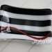 Black & White striped glass soap dish, with red swirl detail
