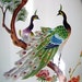 Vintage Peacock, Flowers, and Trees Hand Painted Hurricane Glass for Candles