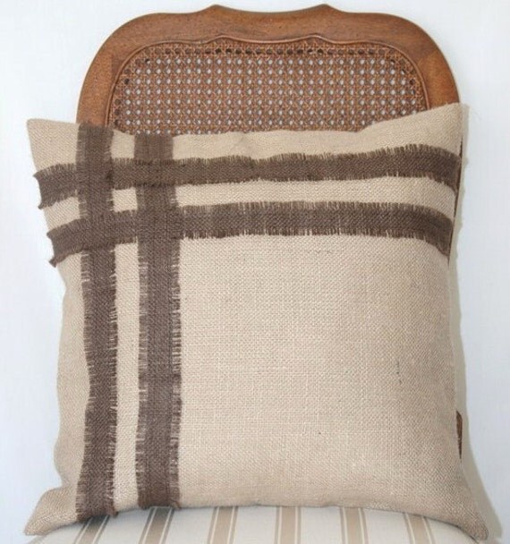 SALE Burlap pillow case with stripe design 18x18 by livycreation